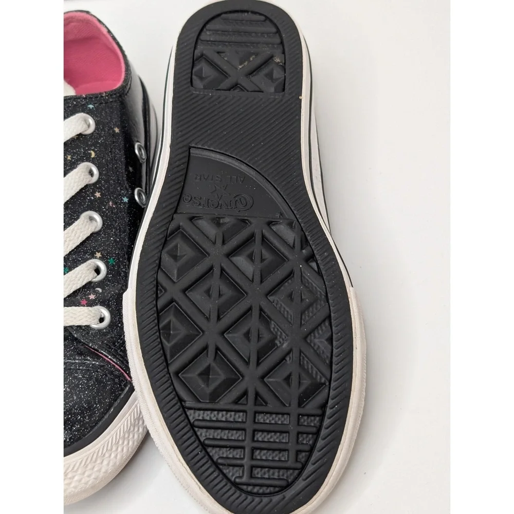 Converse Chuck Taylor All Star Kids Girls Sz 2 Black Glitter Star Moon Sneakers